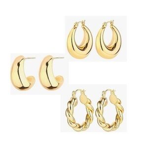 3 Pair Set of Hypoallergenic Gold Hoop Earrings